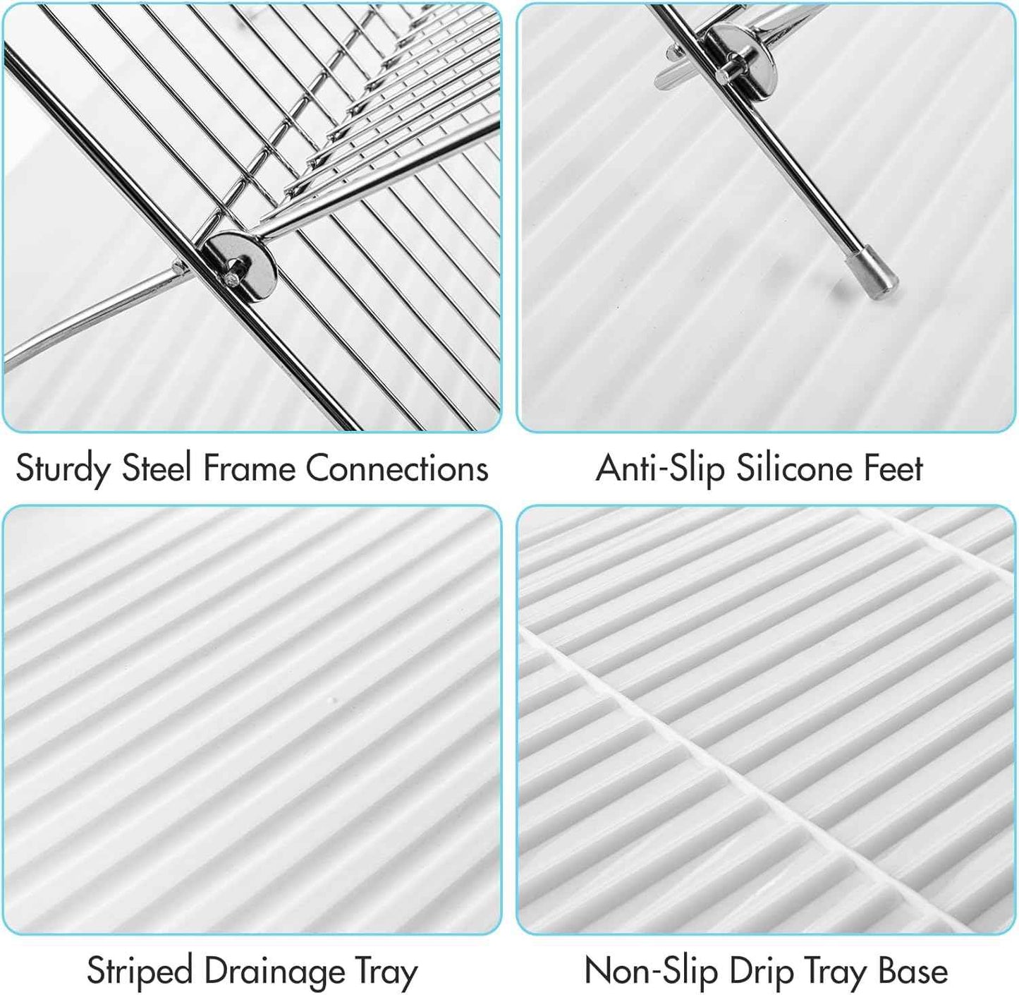 Youeon Foldable Dish Drying Rack with Drip Tray, Stainless Steel 2 Tier Dish Drainer Rack, Collapsible Dish Drainer, Folding Dish Rack for Kitchen Sink, Countertop, Cutlery, Plates, Dishes