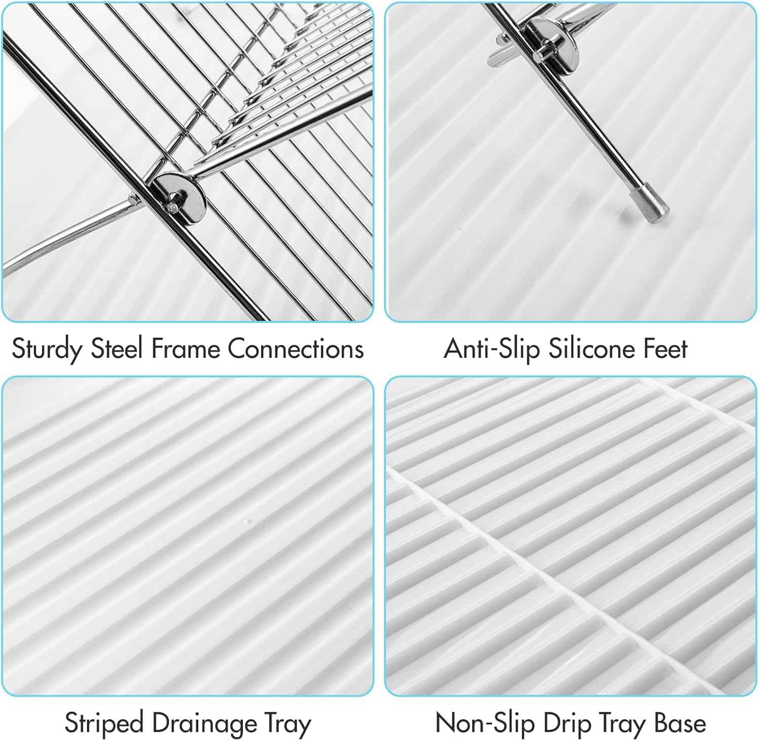 Youeon Foldable Dish Drying Rack with Drip Tray, Stainless Steel 2 Tier Dish Drainer Rack, Collapsible Dish Drainer, Folding Dish Rack for Kitchen Sink, Countertop, Cutlery, Plates, Dishes