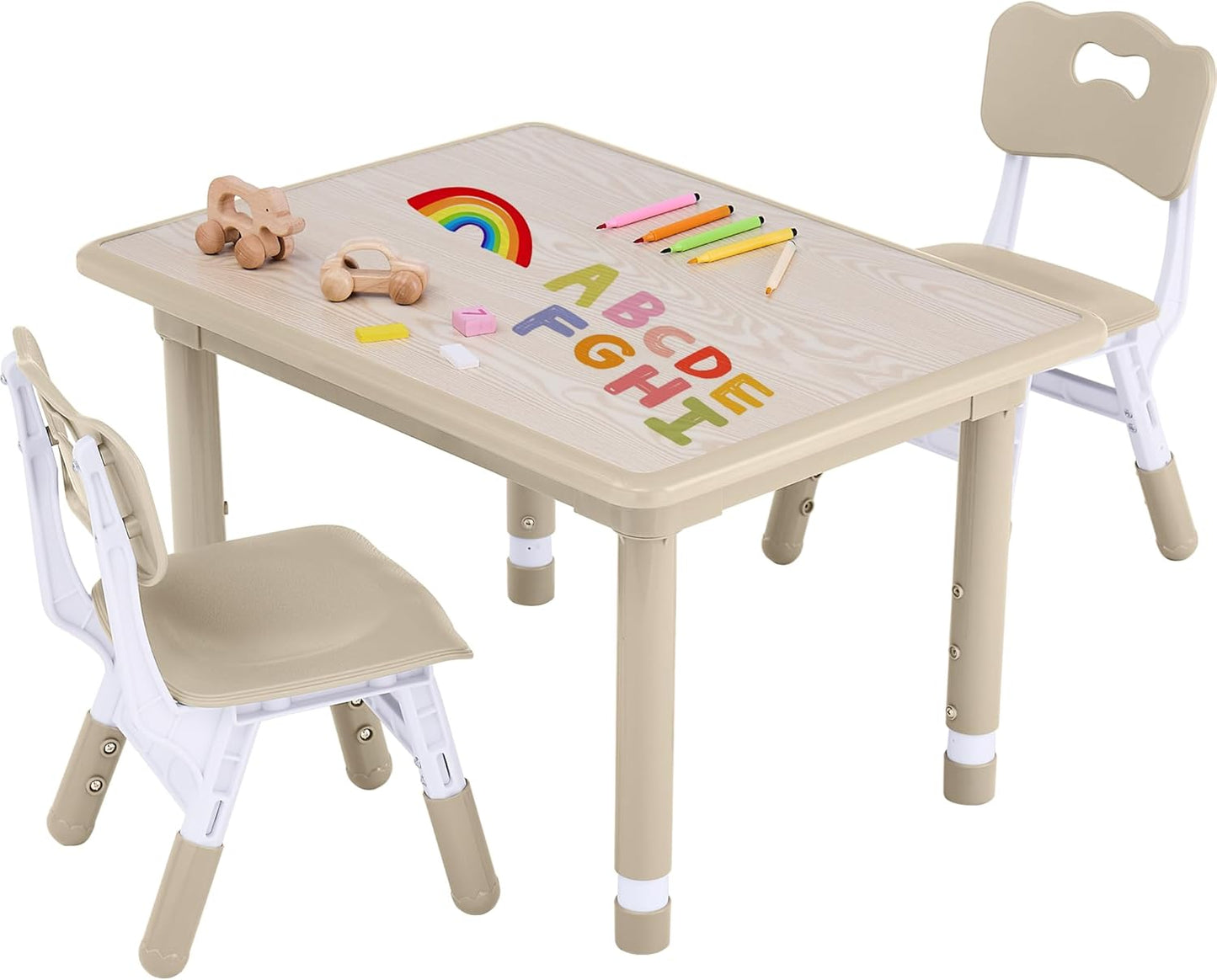 Toddler Table and Chair Set, Height Adjustable-Upgrade Kids Table and 2 Chairs for Ages 3-8, Multi-Activity Toddler Play Table with Graffiti Desktop for Home/Daycare/Classroom