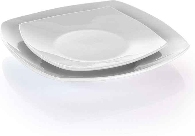 Elama Hayes 16 Piece Square Porcelain Dinnerware Set in White