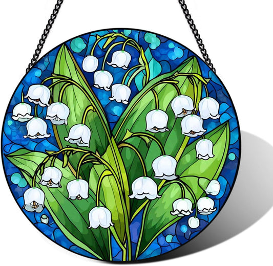 Stained Glass Window Hanging – Double-Sided Glass Sun Catcher with Chain – Memorial Window Art Panel for Home Décor, Spiritual Comfort, and All-Occasion Gifting