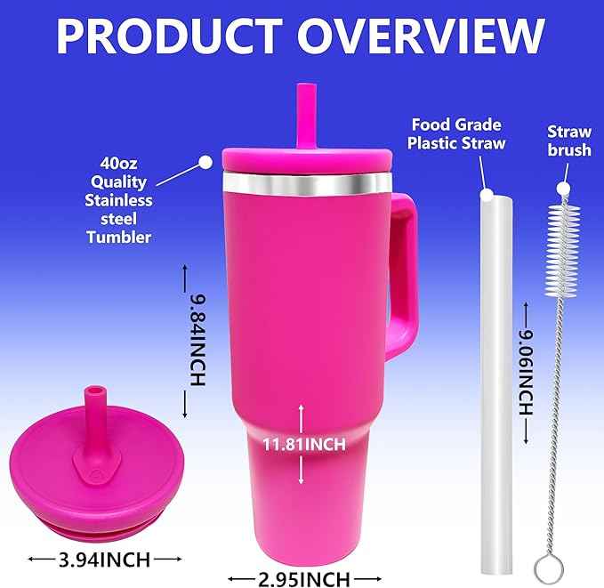 40-OZ Insulated Water Bottle,Insulated Stainless Steel Tumbler,Reusable Cold Drink Thermos,BPA-Free, Double-Wall Stainless Steel Water Bottle (Rose Red, 40, Fluid Ounces)