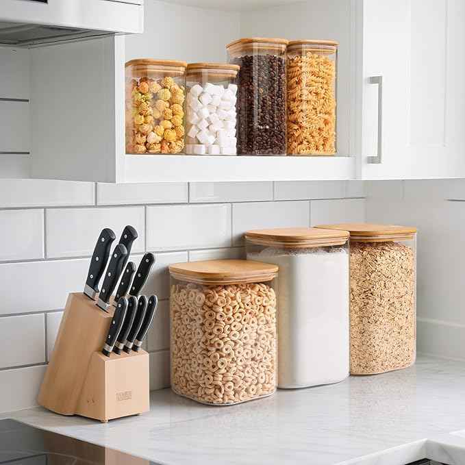 ComSaf 3.6Qt Glass Food Storage Containers, Cereal Storage Containers with Airtight Lids, Large Square Glass Jars with Bamboo Lids, for Rice, Pasta, Oats, Grains, Coffee Beans