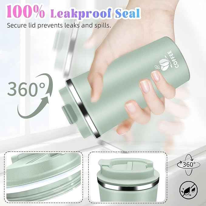 17oz Insulated Travel Coffee Mug with Flip Lid – Leakproof Stainless Steel Insulated Coffee Tumblers, Reusable Coffee Cup for Hot & Cold Drinks, Perfect for Camping & On-the-Go
