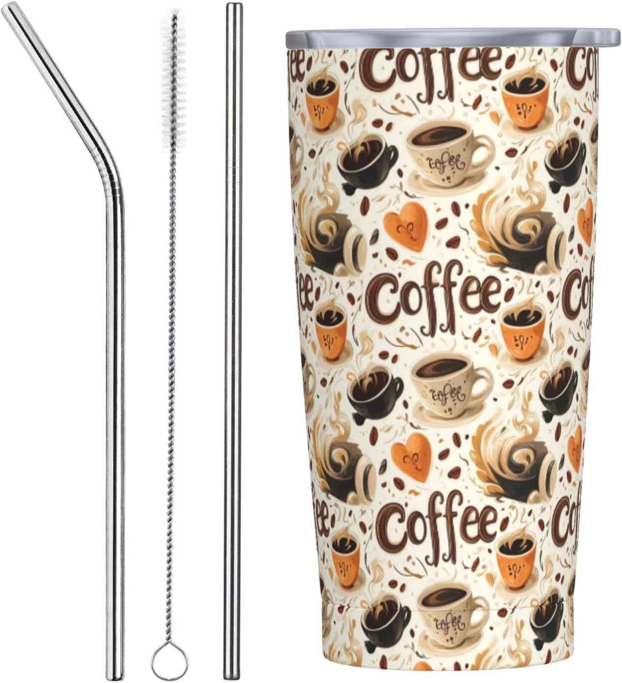 Coffee 1 Print 20 Oz Tumbler with Lid and Straw, Travel Coffee Mug Tumbler, Insulated Tumblers Stainless Steel Cups Water Bottle
