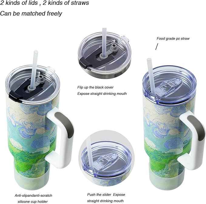 Jormungand 40 oz Tumbler with Handle and Straw, Vacuum Insulated Stainless Steel Cup & Water Bottle, Leakproof Lid, BPA-Free, Cup Holder Friendly for Travel, Keeps Drinks Hot & Cold Fields
