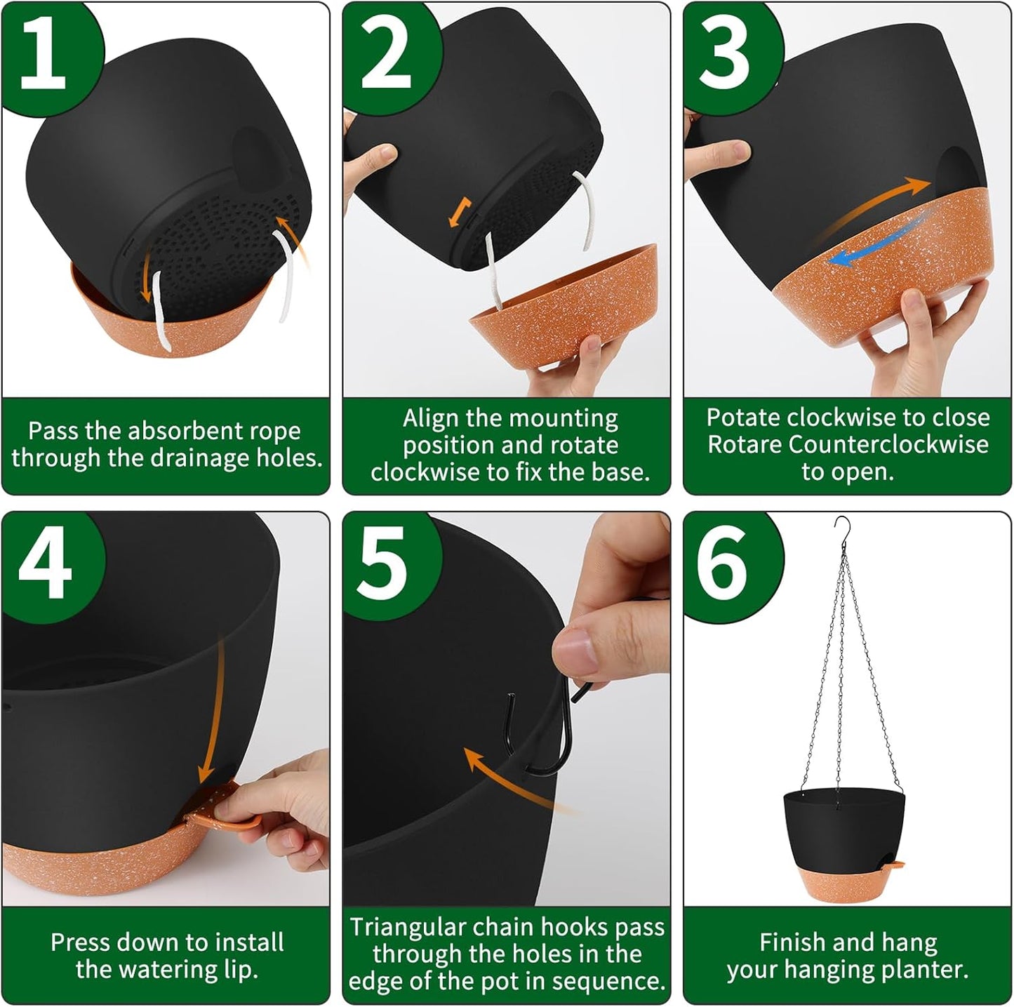 GARDIFE Hanging Planter, 10 inch Hanging planters for Indoor. Outdoor Plants, Self Watering Plant Pot, 2 Pack Large self Watering Hanging Planter, Black