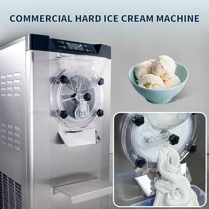 2000W Commercial Hard Ice Cream Machine, 6.3 GPH (18-24L/H) High Capacity Batch Freezer with LED Display, Stainless Steel Hard Ice Cream Maker for Restaurants, Cafes & Bars, 110V-120V Standard US Plug