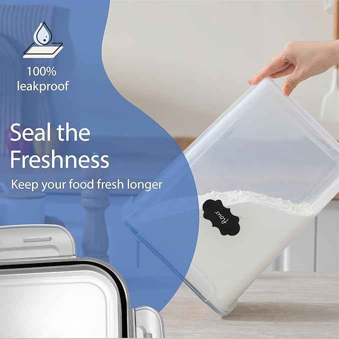 Chef's Path Airtight Food Storage Containers with Measuring Cups, Set of 2, 9.5L, 320Oz, Spacious, Leakproof Design Pantry Canisters for Flour, Sugar, and Bulk Food Storage - Transparent