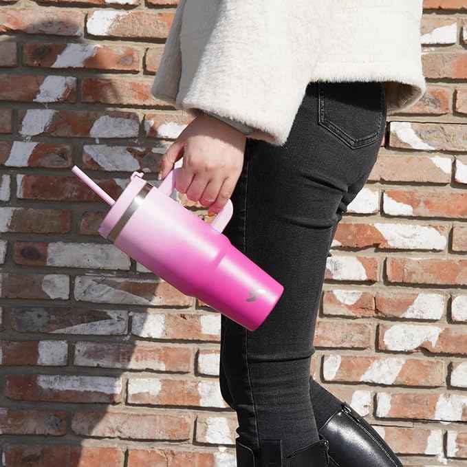 Konokyo 40 oz Tumbler with Handle and 2 Straws,2 in 1 Lid Insulated Water Bottle Stainless Steel Travel Coffee Mug,Day Night