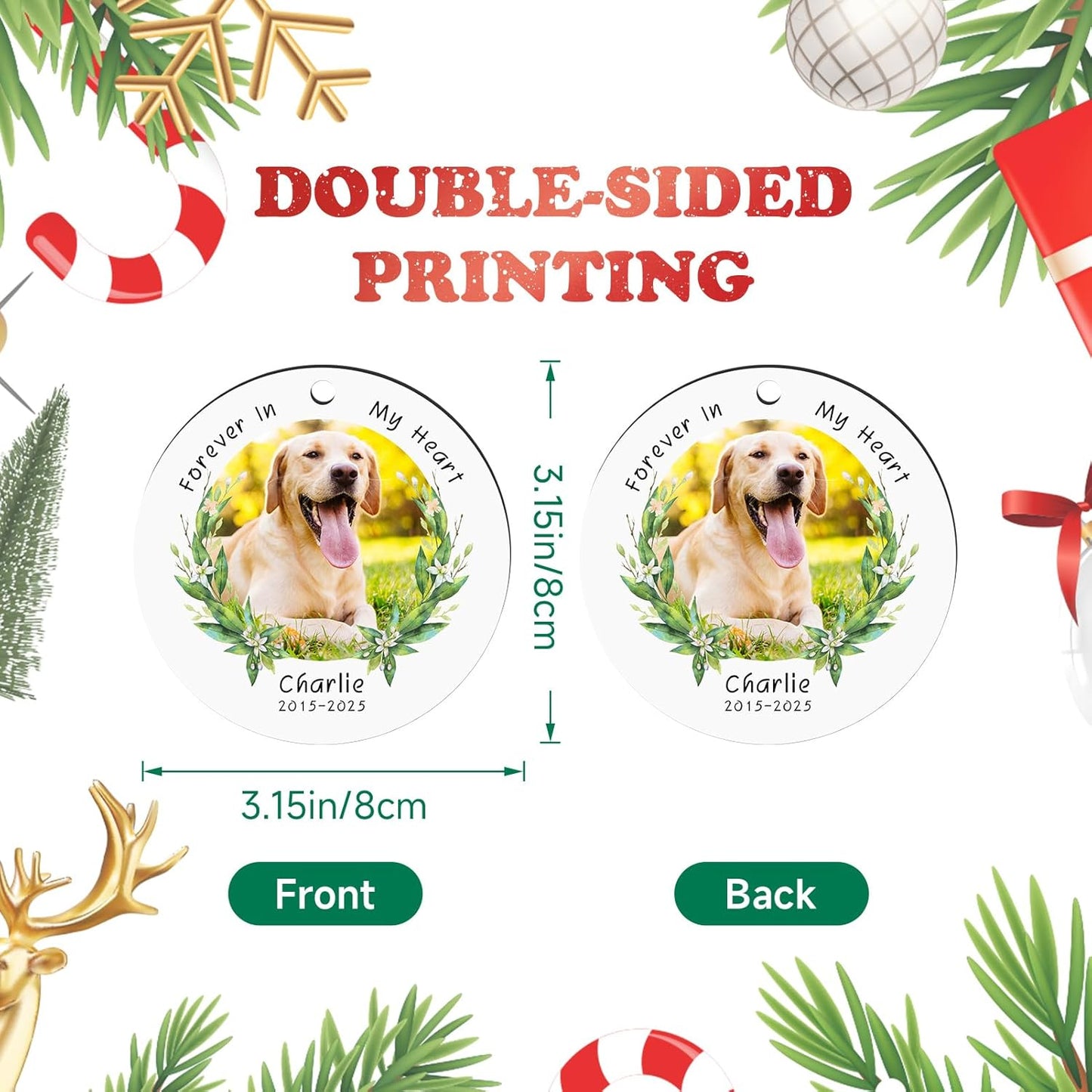 Personalized Christmas Ornaments 2025 Pet Memorial Gifts for Christmas Tree Custom Dogs Picture Photo Name Ornament Customized Cat Pet Xmas Decoration Gifts