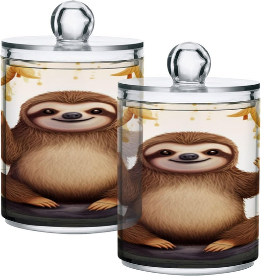 Cute Sloth 2PC Airtight Transparent Plastic Storage Jar Food Storage Container Plastic for Food Herbs Tea etc with Storage Lid easy to use and clean With lid Easy To Use