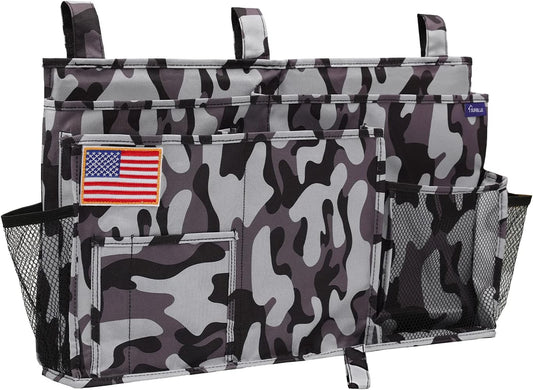 Surblue Bedside Caddy Hanging Organizer Storage Bag Pocket for Bunk, Hospital, College Dorm Rooms, Baby Bed Rails, Camp - 8 Pockets (Large, City)