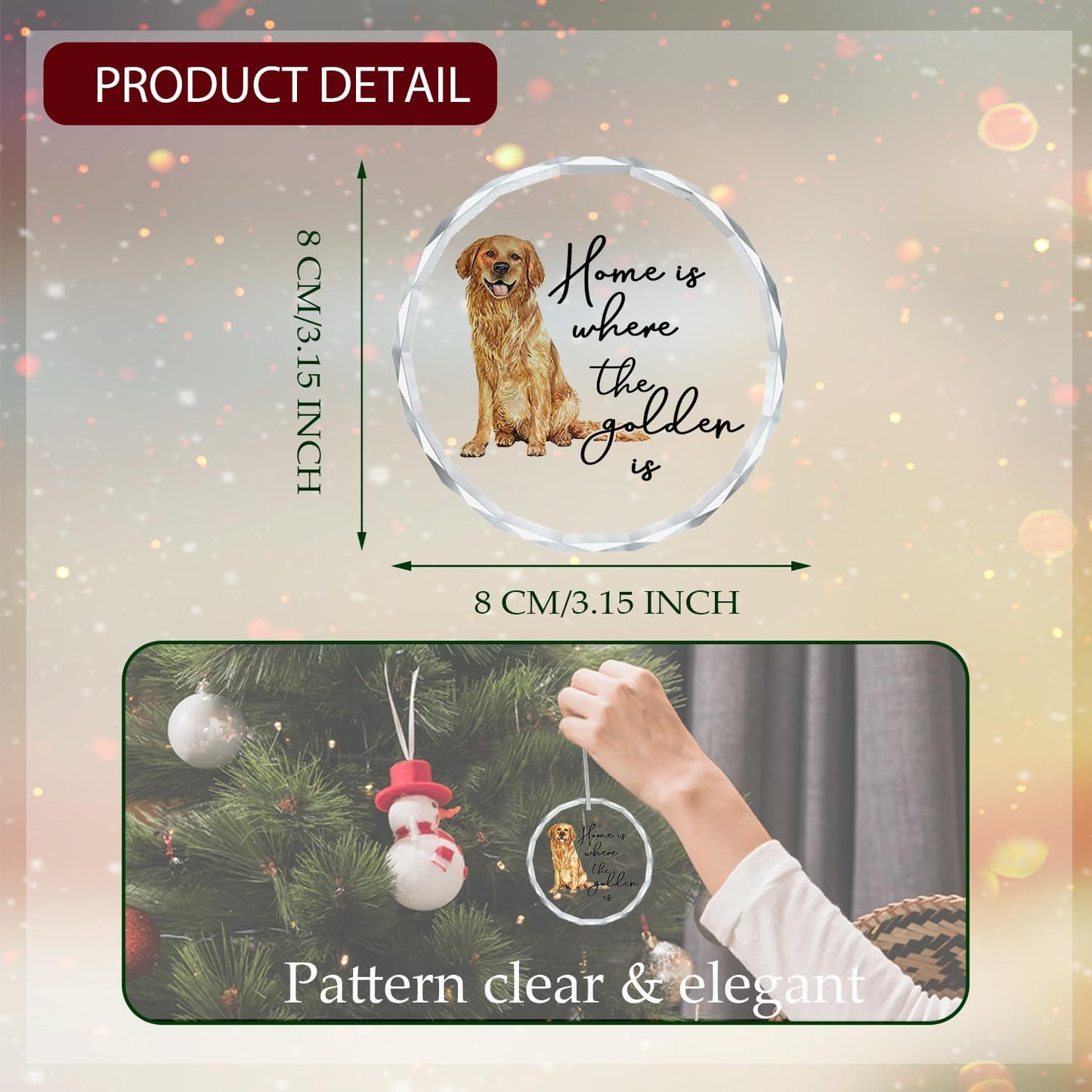 Golden Retriever Ornaments for Christmas Tree, Dogs Lovers Gifts for Women, Just a Girl Who Loves Golden Retriever Crystal Christmas Tree Hanging Ornaments