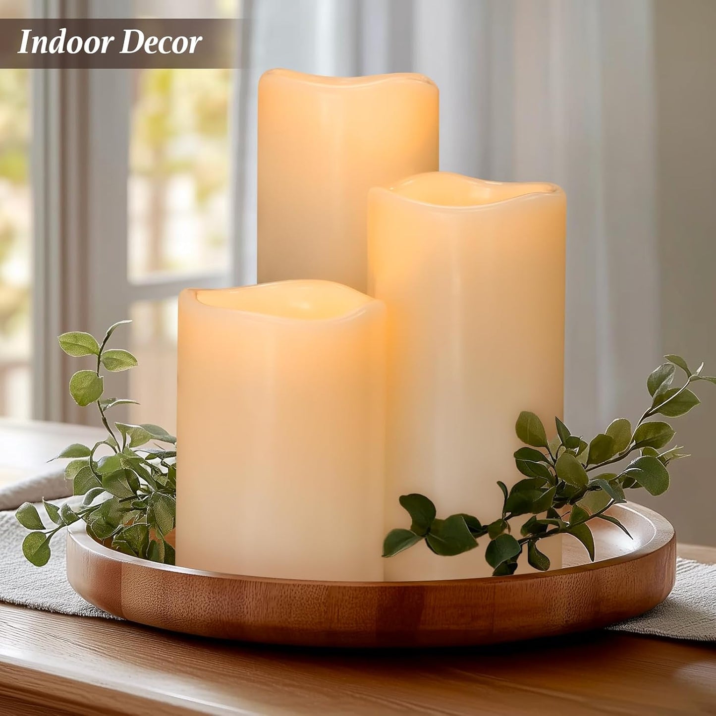 Waterproof Large Outdoor Flameless Candles 6" 8" 10" x 4" for Patio Porch Lanterns, Battery Operated LED Flickering Pillar Candles with Remote, Ivory White Long Lasting Set of 3