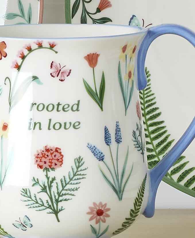 Oneida Coffee Mug Set, First Blooms Blue Mugs 2 Pieces, Service For 2, Porcelain Material, 12 Ounce Capacity, Microwave And Dishwasher Safe, Ceramic Mugs, Coffee Cups, Tea Cup (Blue, 2 Pieces)
