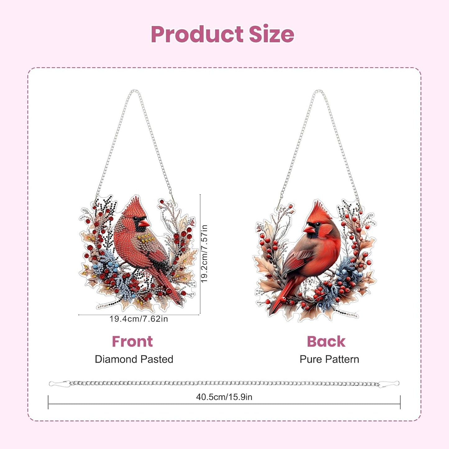 EOBROMD Diamond Hanging Art Kits for Adults Cardinal Birds, Suncatcher Diamond Art Painting, DIY Special Shaped Rhinestone Kits for Adults, Window Pendants Home Garden Wall Hanging Ornament