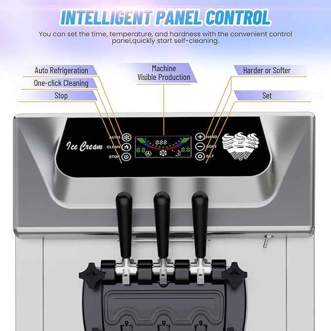 Commercial 2+1 Flavor Soft Ice Cream Machine, 5.8 to 8 gal Per Hour Soft Serve, 2200W Stainless Steel Vertical Ice Cream Maker with Self-Cleaning, High Productivity, Perfect for Home and Snack Bar
