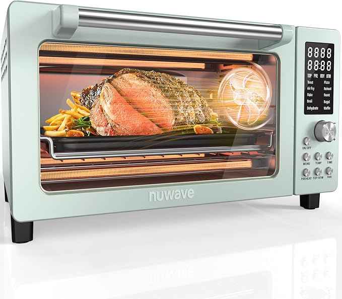 Nuwave Bravo Pro Smart Air Fryer Toaster Oven Combo, Airfryer Convection Oven Countertop, 10-in-1 Functions with Quicker & Even Crisp Technology, 1800W, 50-450°F, PFAS-Free, 21QT, Mint