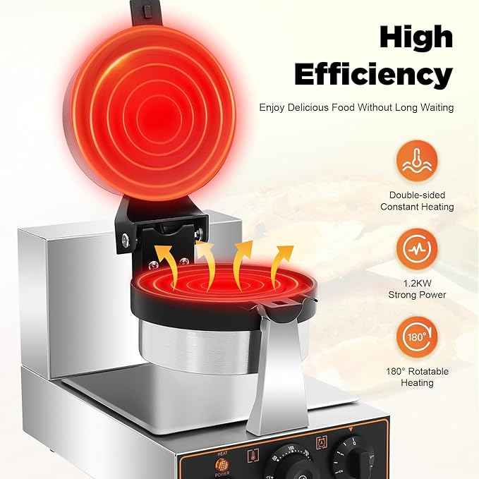 Burger Waffle Maker, Commercial ufo Burger Machine, Electric Burger Waffle Maker Machine, 110V Non-Stick Double-Sided Heating with Adjustable Temperature (122-572°F) & Timer, 180° Rotatable