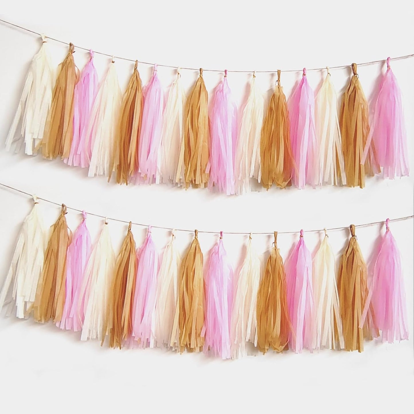 Tassel Garland Tissue Paper Tassel Banner,Tassels Party Decorations for Boho Wedding,Birthday,Bridal/Baby Shower,Pack of 15 (Pink/Tan/Ivory)