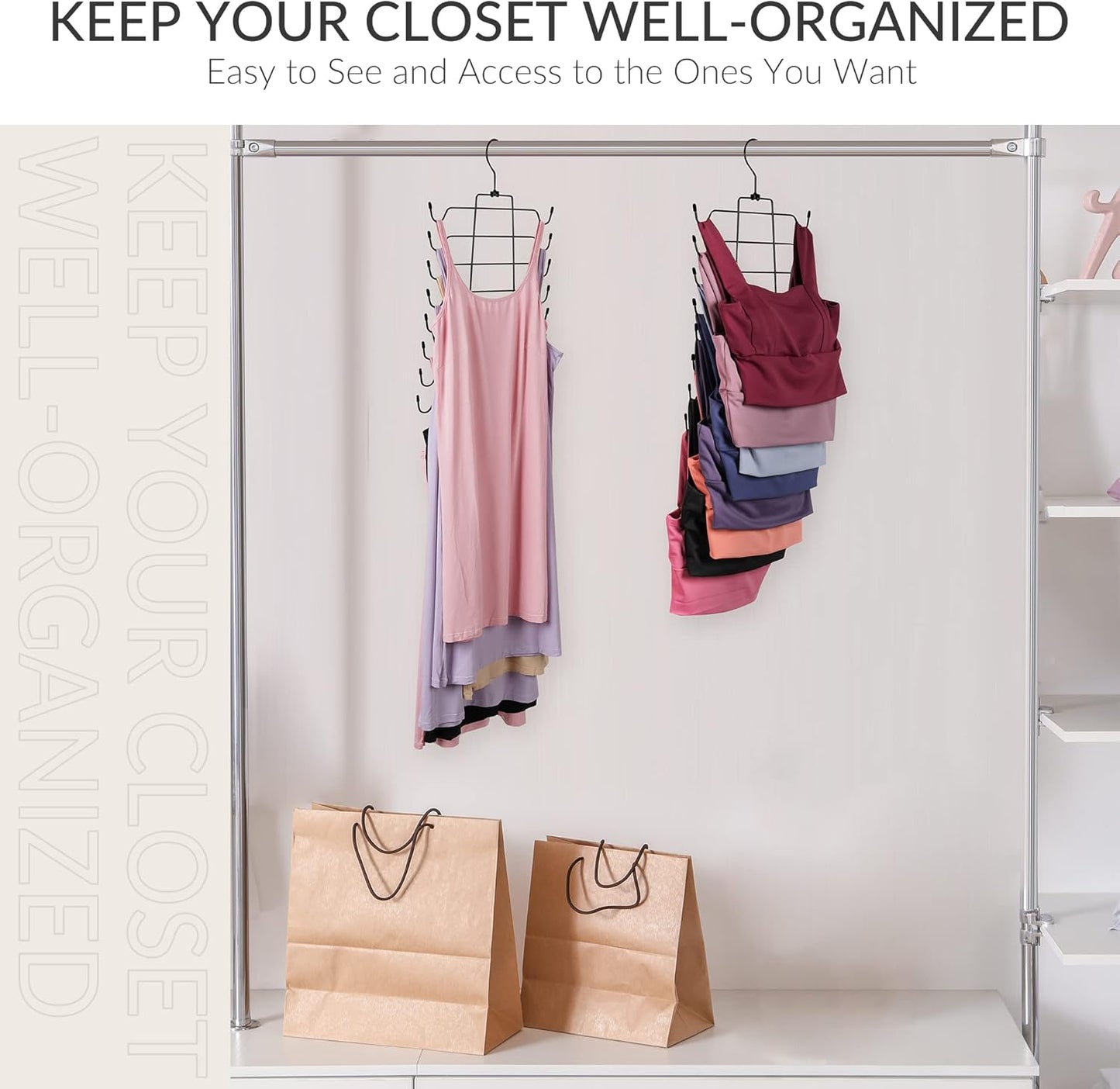 ZEDODIER Tank Top Hanger, 4 Pack Space Saving Bra Hangers, Non-Slip Hanging Sport Bras Holder, Closet Organizers and Storage for Camisoles Tank Tops Bras Ties Swimsuits Strappy Dress, Black