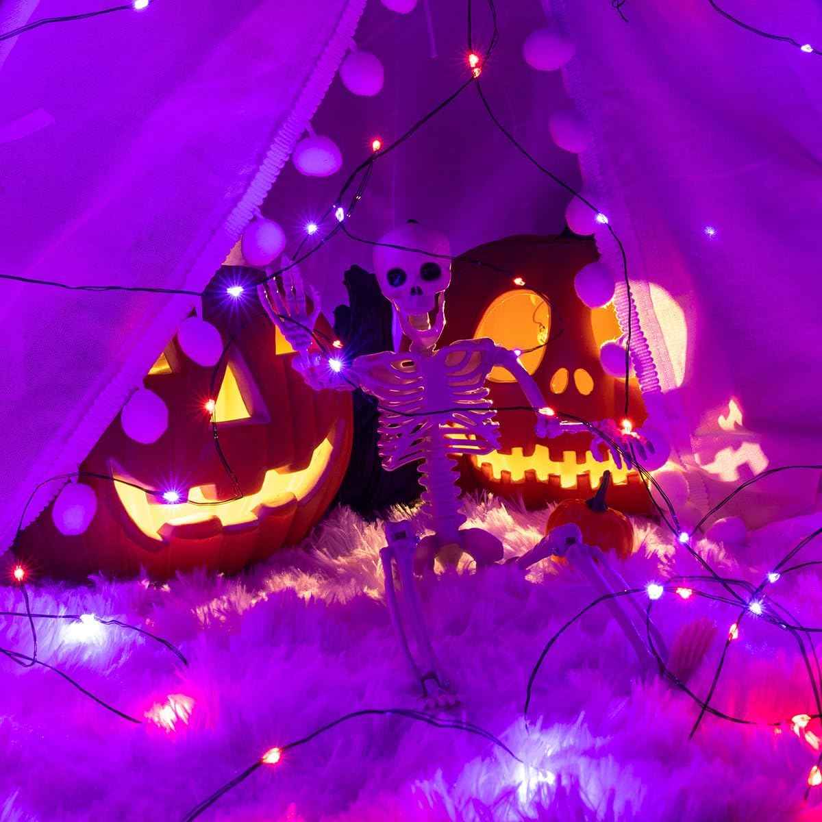 Halloween Fairy Lights 66FT 200 LED Waterproof Plug in Purple and Orange LED String Lights with Remote 8 Modes for Indoor or Outdoor, Patio, Backyard,Garden