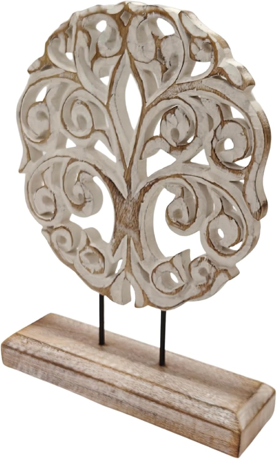 VANIYA CRAFTS® Tree of Life Solid Wood Sculpture – Handmade Farmhouse Decor for Living Room, Shelf, Mantle, Entryway, Coffee Table, or Housewarming Gift (Antique White)