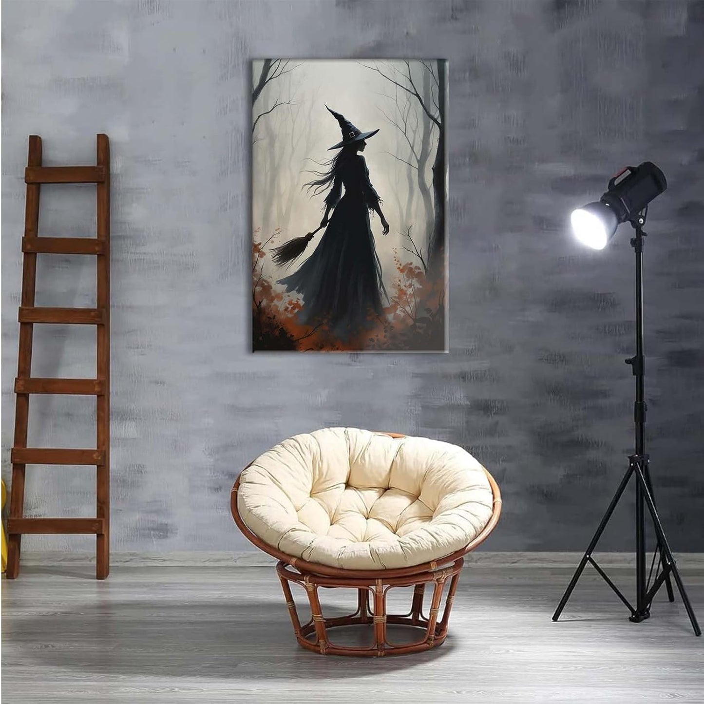 Vintage forest witch silhouette poster Halloween mural poster decoration mural art magic suitable for home living room bedroom24x36in Wood Framed