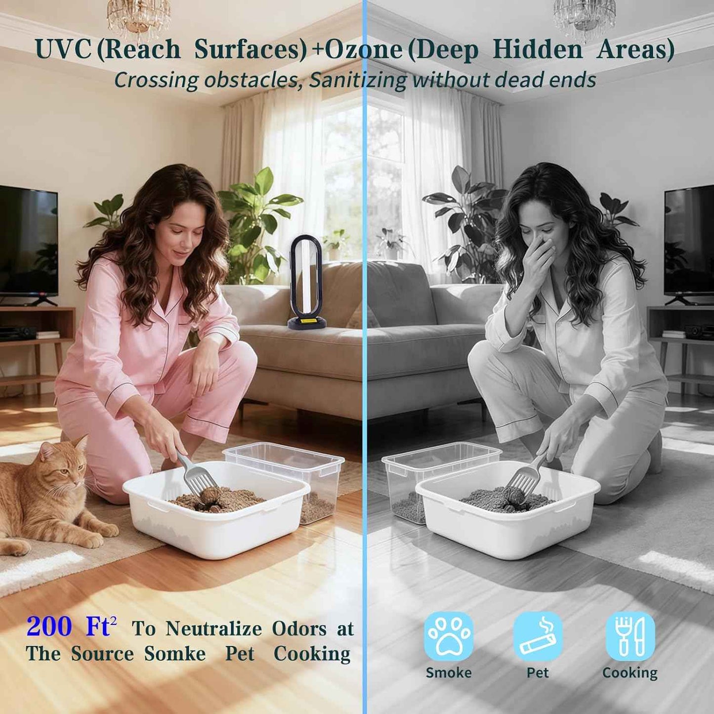 UV Light Sanitizer w/Spare Bulb with Ozone,UVC Disinfection Lamp with Remote Control,Ultraviolet Light Sanitizer for Whole Home,Room & Kitchen,UV Sterilizer15/30/45/60 Minutes Timer