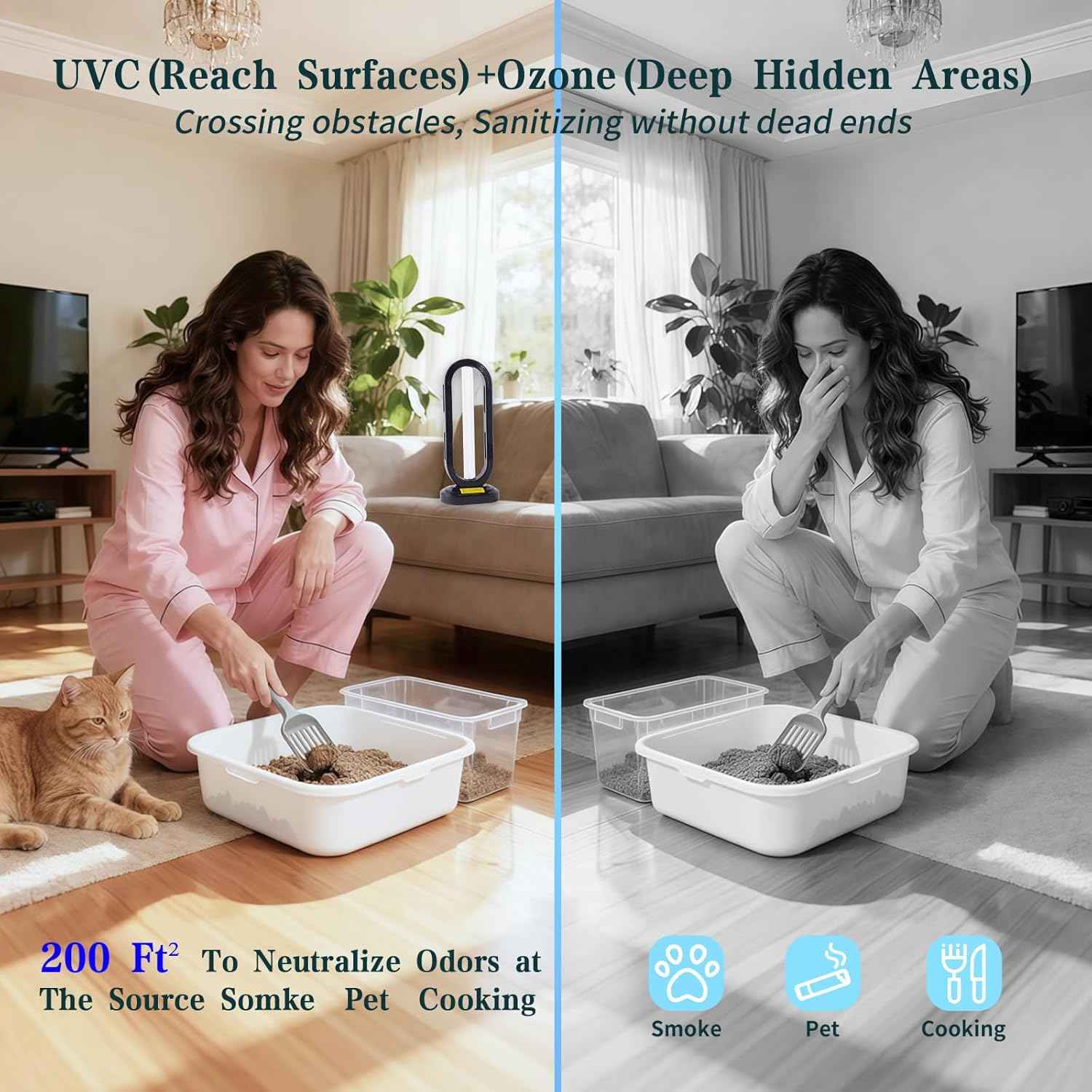 UV Light Sanitizer w/Spare Bulb with Ozone,UVC Disinfection Lamp with Remote Control,Ultraviolet Light Sanitizer for Whole Home,Room & Kitchen,UV Sterilizer15/30/45/60 Minutes Timer
