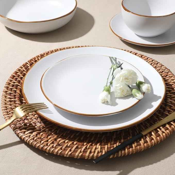 Gibson Home Hazeltine 16-Piece White Stoneware Dinnerware Set – Plates and Bowls, Durable Ceramic Kitchen Dinner Set