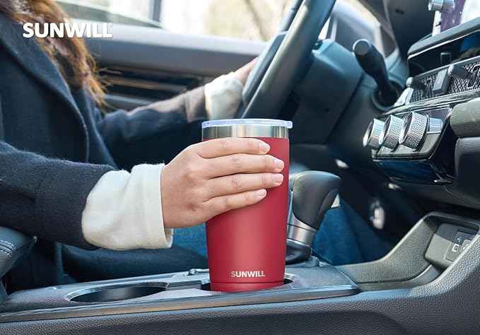 SUNWILL Travel Coffee Tumbler 20 oz, Insulated Mug with Lid, Stainless Steel Cup for Hot and Cold Drinks, Powder Coated Wine Red