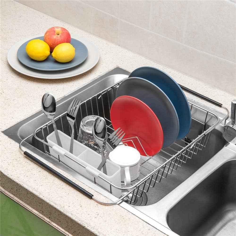 SANNO Utensil Drying Rack, Plastice Utensil Silverware Storage Holder fit for Dish Rack Over Sink, Chopsticks/Spoon/Fork/Knife Drainer Basket Flatware Storage Drainer,White, 7.75"×1.5"
