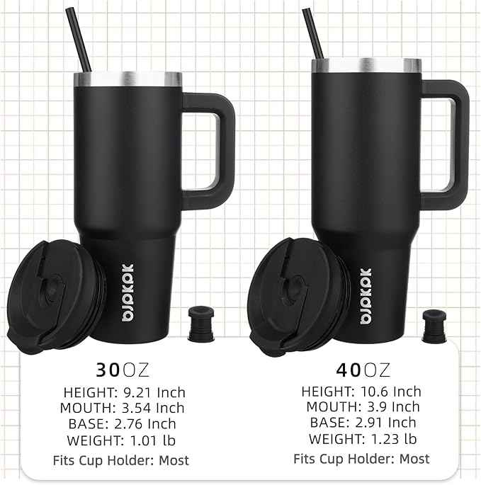 BJPKPK 40 oz Tumbler With Handle Insulated Tumblers With Lid And Straw Stainless Steel Thermal Cup,Black