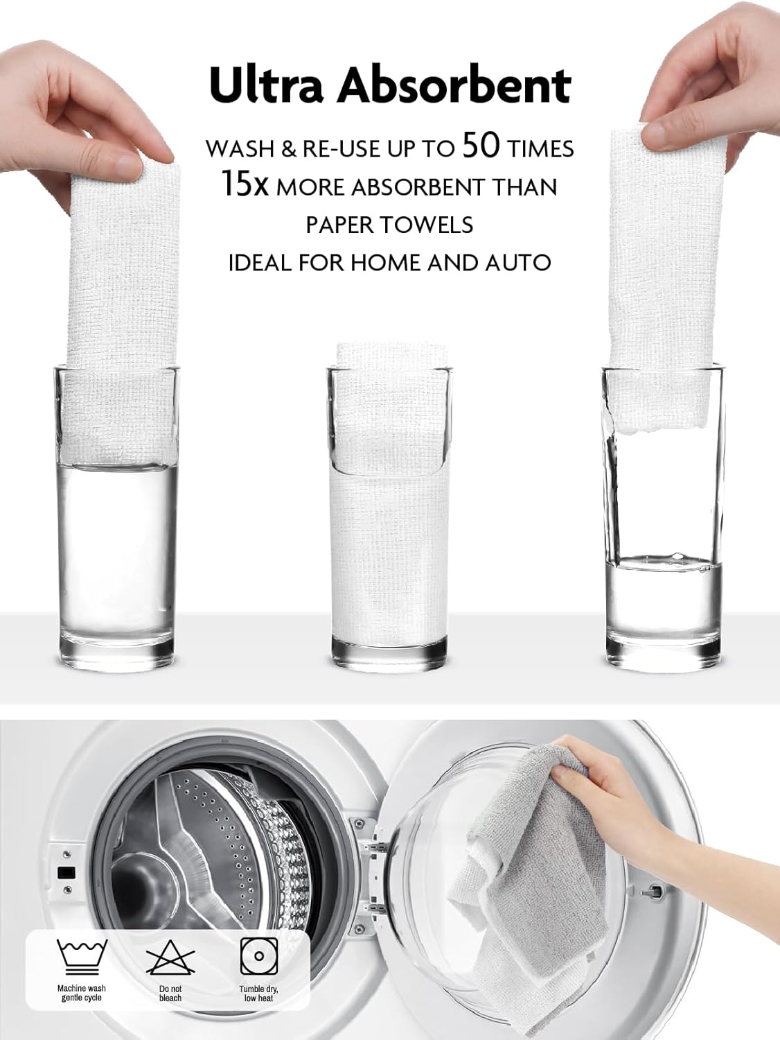 Fantasticlean Microfiber Cleaning Cloth Roll -90 Pack, Tear Away Microfiber Towels, 12" x 12", Reusable, Washable, Scratch Free, Ultra Absorbent Dish Rags for Car, Home, Garage or Shop (White)