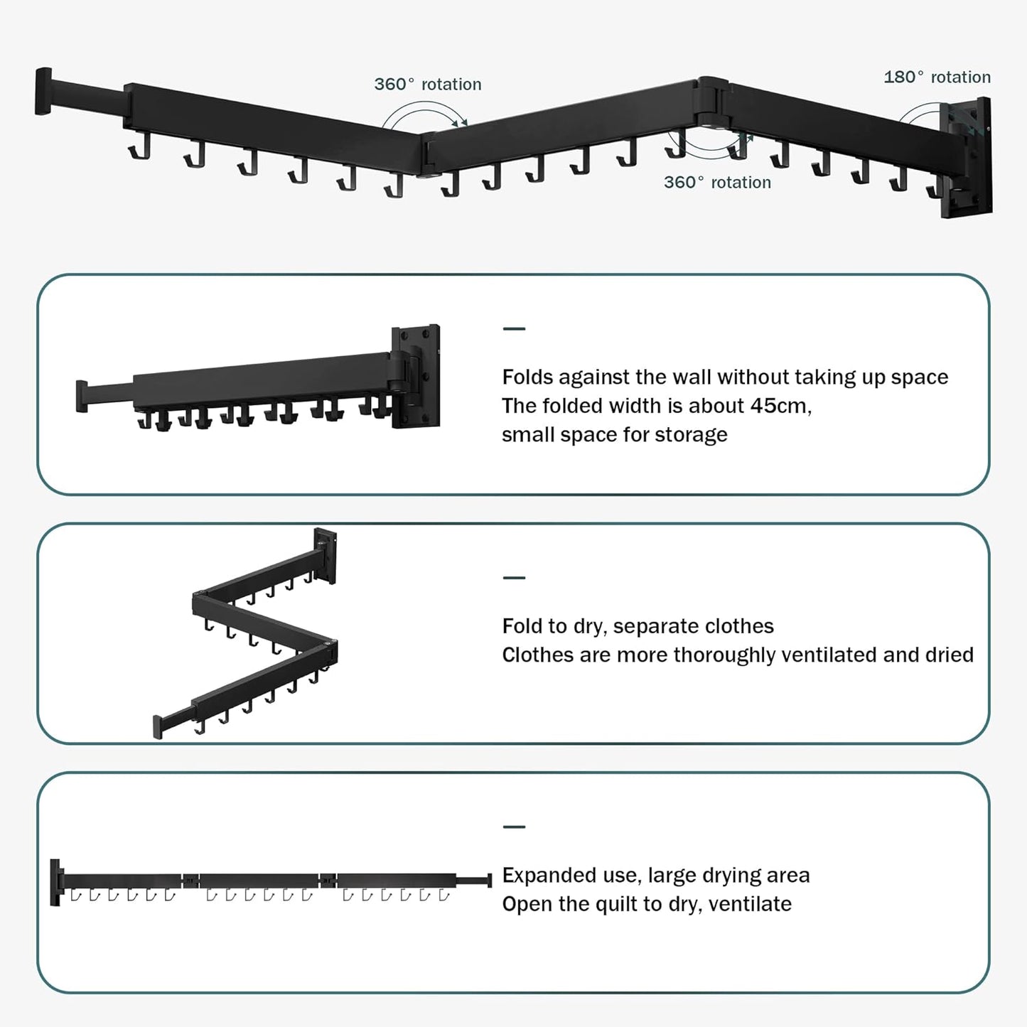 LIENAHU Clothes Drying Rack Wall Mounted,Drying Rack Clothing,Laundry Drying Rack,Wall Mount Clothes Hanger Rack,Laundry Rack Folding,Retractable Clothing Rack,Collapsible Clothes Hanging Rack