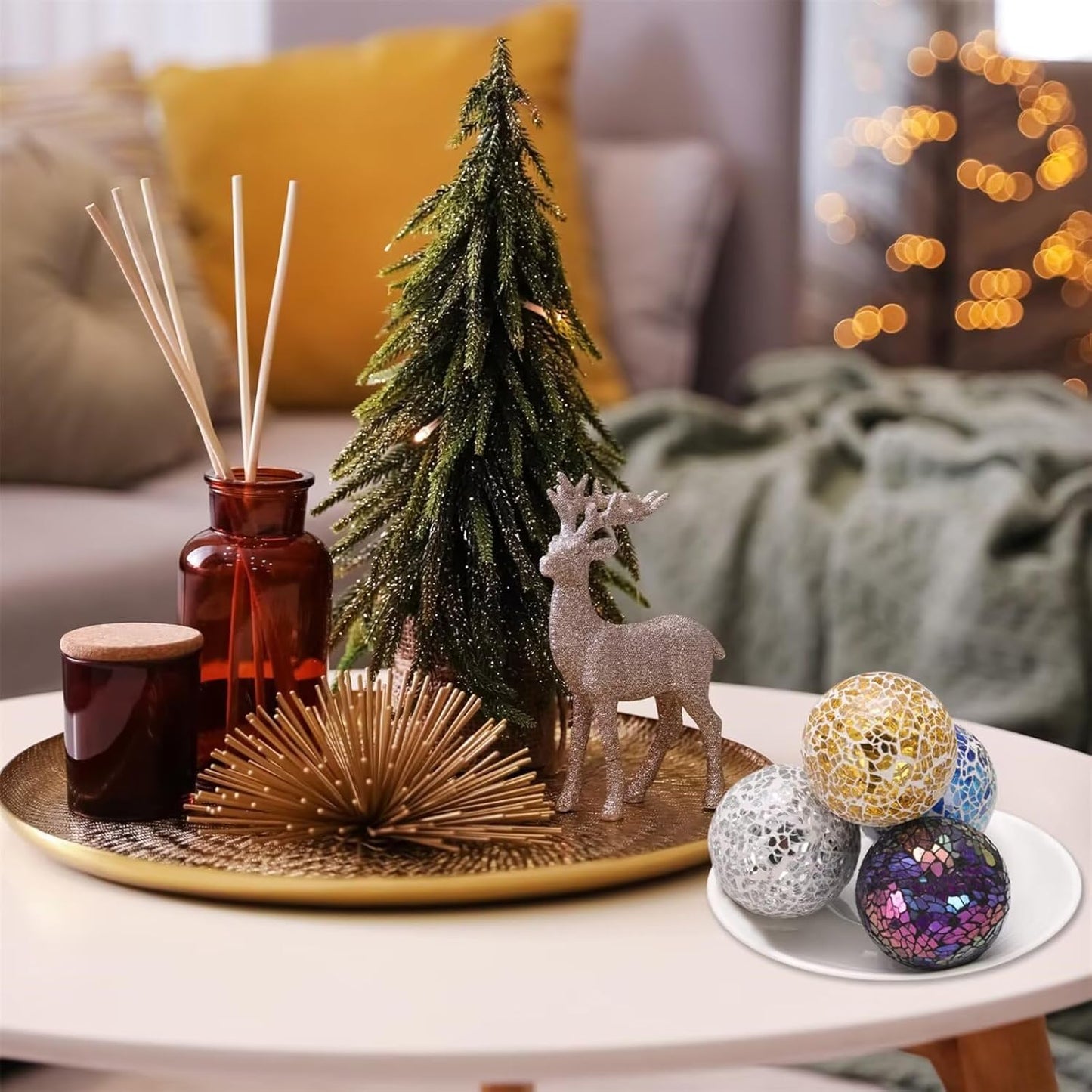 Premium Decorative Ball for Bowls,4" Mosaic Glass Balls Orbs Glass Ball for Home Decor Dining Thanksgiving Christmas Wedding Party Ornaments Coffee Table Centerpiece Decor(3Pcs Red)