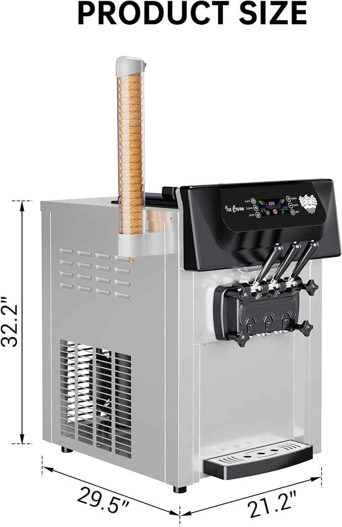 Commercial Soft Serve Ice Cream Maker Machine 3 Head Countertop, 2200W Heavy-Duty Frozen Yogurt Dispenser for Restaurants, Fast Serving & Easy Clean (YKF-8216T, 110V)