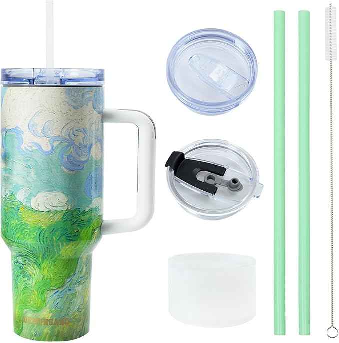 Jormungand 40 oz Tumbler with Handle and Straw, Vacuum Insulated Stainless Steel Cup & Water Bottle, Leakproof Lid, BPA-Free, Cup Holder Friendly for Travel, Keeps Drinks Hot & Cold Fields