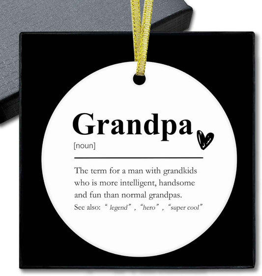 Grandpa Definition Ceramic Christmas Ornaments, Grandpa Gifts Christmas Tree Ornaments, Xmas Thanksgiving Birthday Gifts for Grandpas from Grandkids, Grandpas Decorative Hanging Ornament
