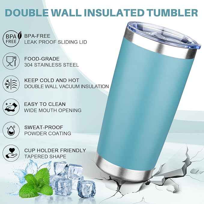 20oz Tumbler with Lid Double Wall Vacuum Insulated Travel Coffee Mug Stainless Steel Thermal Cup Powder Coated Sturdy Coffee Tumbler Bulk for Hot and Cold Beverages (Black-Glacier-Purple-White,4)