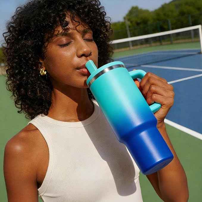 BENZZO 40 oz Insulated Water Bottle With Handle Stainless Steel Tumbler Travel Mug for Hot and Cold