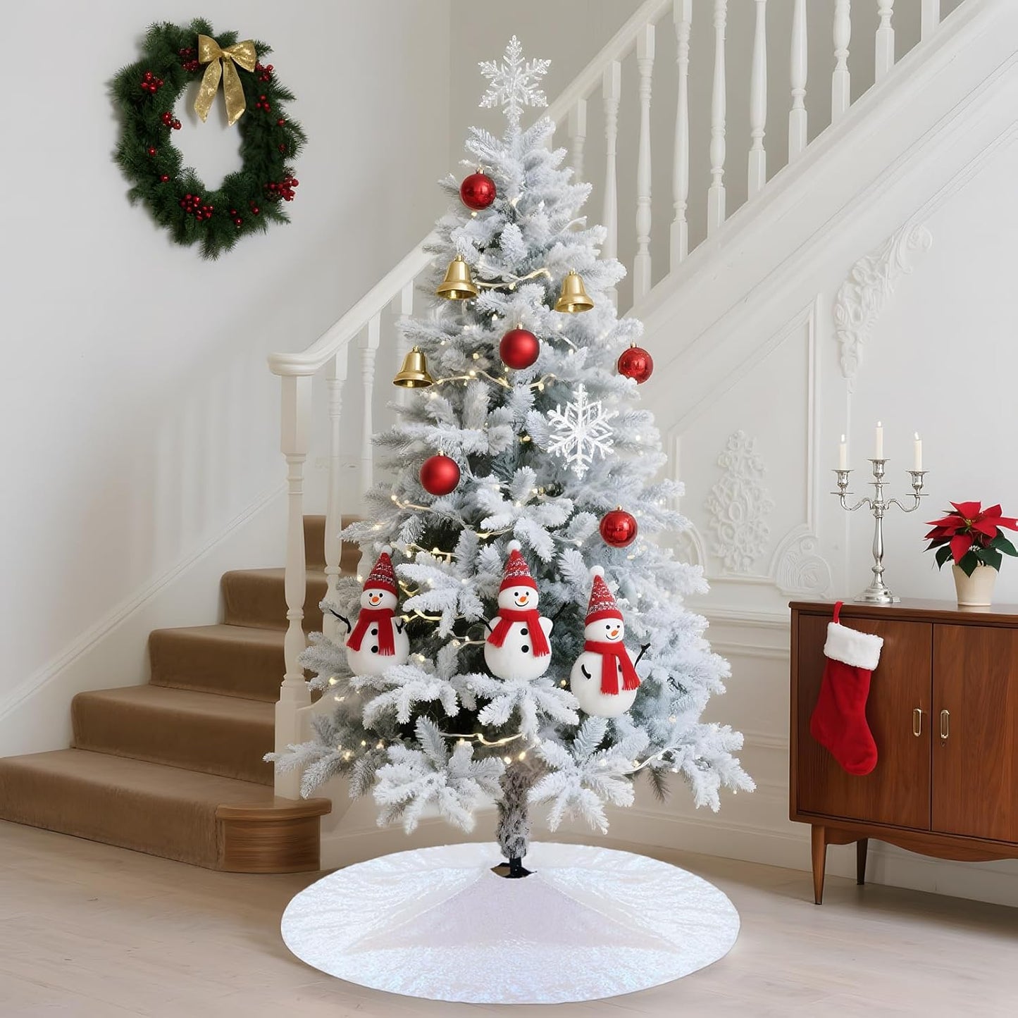 Eternal Beauty Christmas Tree Skirt, 24 Inch White Iridescent Sequin Tree Skirt Small Xmas Tree Skirt for Christmas Tree Decorations
