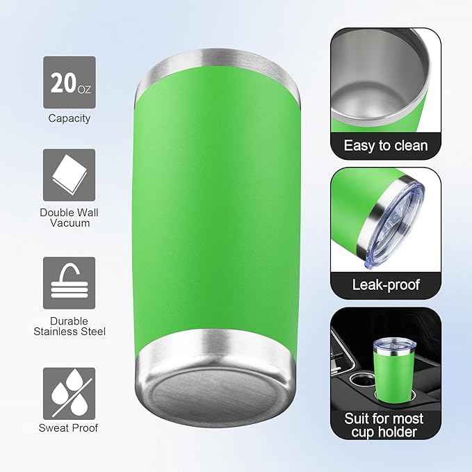 20oz Tumbler with Lid and Straw Double Wall Powder Coated Vacuum Insulated Coffee Tumbler Stainless Steel Insulated Travel Coffee Mug Spill-Proof Thermal Cup for Hot and Cold Beverage,Avocado Green