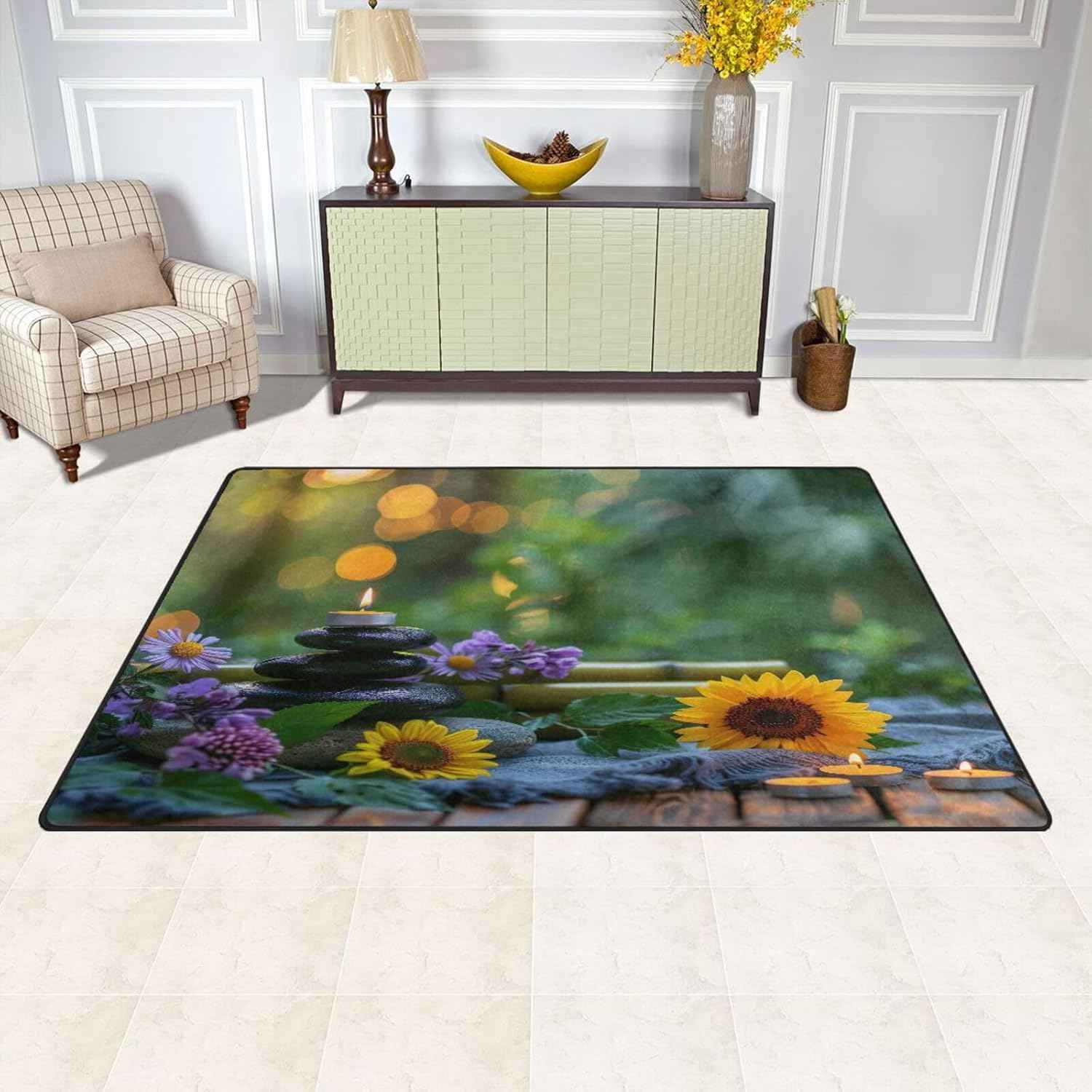 YETTASBIN Ultra Soft Area Rug, Zen Basalt Garden Non-Slip Washable Floor Mat Stain Resistant Indoor Rugs for Living Room Bedroom Dorm Entryway Hallway Home Office Decor, 60 x 39 Inch