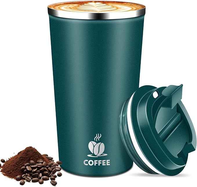17oz Insulated Travel Coffee Mug with Flip Lid – Leakproof Stainless Steel Insulated Coffee Tumblers, Reuable Coffee Cup for Hot & Cold Drinks, Perfect for Camping & On-the-Go