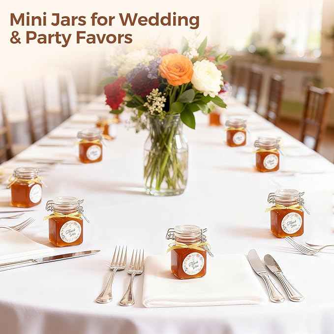 ComSaf Set of 6 Square Glass Spice Jars with Airtight Lids (4 Oz), Mini Favor Jars with Wire Clamp for Honey, Herbs & Farmhouse Kitchen Pantry Organization, with Funnel & Labels