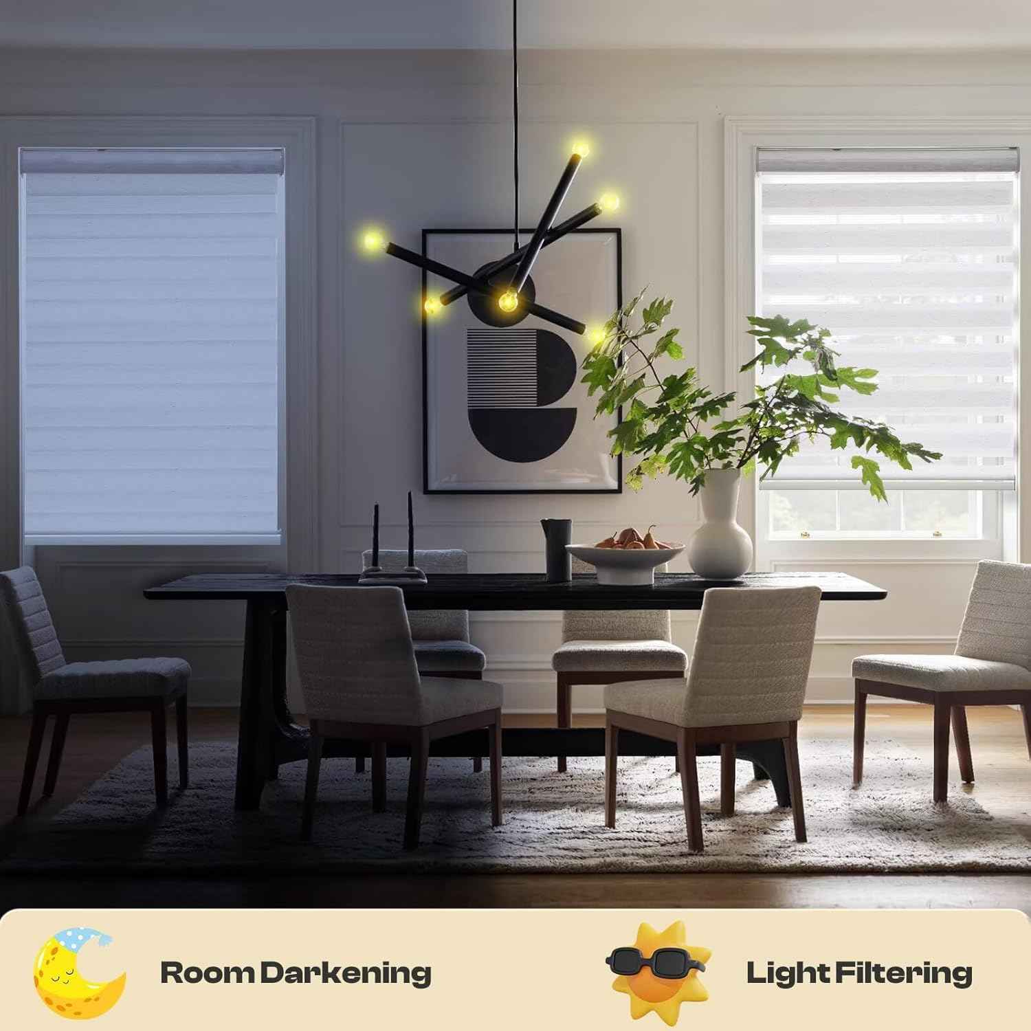 MYshade Roller Shades Zebra Blinds for Windows Cordless Day and Night Light Filtering Shades Dual Layer Roller Blinds 52" x 64" Linen Style
