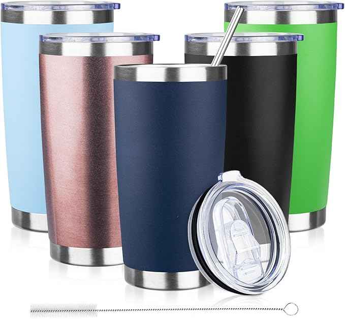 20oz Tumbler with Lid and Straw Double Wall Powder Coated Vacuum Insulated Coffee Tumbler Stainless Steel Insulated Travel Coffee Mug Spill-Proof Thermal Cup for Hot and Cold Beverage,Navy Blue